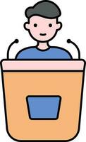 Jeune homme dans micro podium coloré icône. vecteur