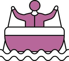 homme aviron bateau icône dans violet et blanc couleur. vecteur