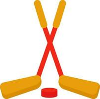 le hockey bâton avec palet Jaune et rouge icône. vecteur