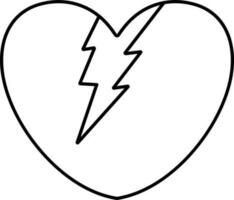 cassé ou fissure cœur icône dans noir ligne art. vecteur