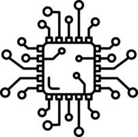 circuit puce icône ou symbole dans noir contour. vecteur