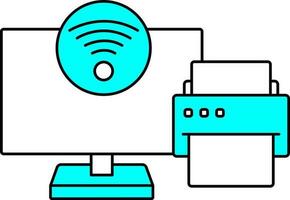 illustration de imprimante avec ordinateur icône dans cyan et blanc couleur. vecteur