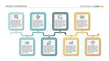 horizontal chronologie ou organigramme avec huit carré éléments et espace pour données. concept de 8 successif pas de entreprise processus. vecteur