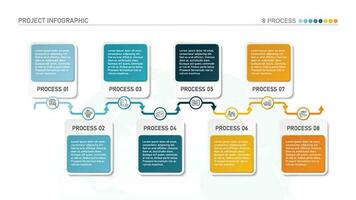 horizontal chronologie ou organigramme avec huit carré éléments et espace pour données. concept de 8 successif pas de entreprise processus. vecteur