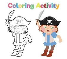 éducatif imprimable coloration feuille de travail. coloration pirate illustration. coloration activité pour les enfants. vecteur contour pour coloration page.