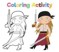 éducatif imprimable coloration feuille de travail. coloration pirate illustration. coloration activité pour les enfants. vecteur contour pour coloration page.