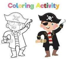 éducatif imprimable coloration feuille de travail. coloration pirate illustration. coloration activité pour les enfants. vecteur contour pour coloration page.