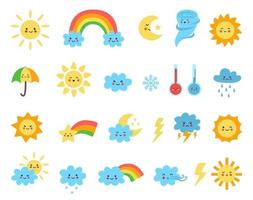 ensemble d'icônes météo dessin animé mignon. illustrations vectorielles vecteur