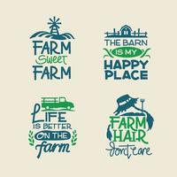 citations de ferme sertie d & # 39; écriture à la main et d & # 39; animaux grange tracteur et fond de légumes vecteur