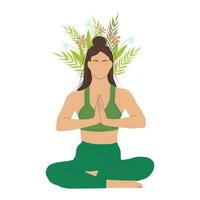 femme méditer et relaxant, yoga. mental santé. vecteur