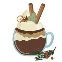 verre agresser avec chaud chocolat, cannelle et Noël biscuits. mignonne vecteur illustration.