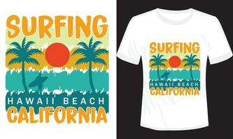 surfant Hawaii plage Californie T-shirt conception vecteur illustration