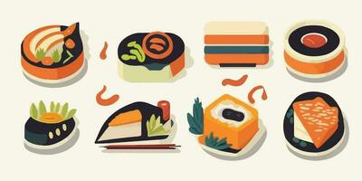 kawaii Sushi délices, charmant et coloré dessin animé illustration vecteur