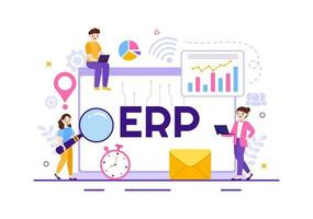 erp entreprise Ressource Planification système vecteur illustration avec affaires l'intégration, productivité et entreprise renforcement dans main tiré modèles