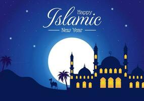 content muharram vecteur illustration avec célébrer islamique Nouveau année dans plat dessin animé main tiré atterrissage page Contexte modèles