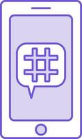 hashtag avec téléphone intelligent icône dans violet et blanc couleur. vecteur