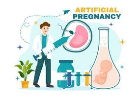 artificiel grossesse vecteur illustration avec couple après réussi embryon greffe et reproductologie santé dans dessin animé main tiré modèles