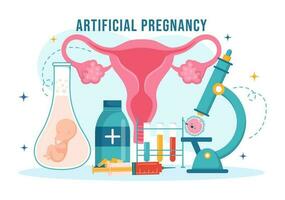 artificiel grossesse vecteur illustration avec couple après réussi embryon greffe et reproductologie santé dans dessin animé main tiré modèles