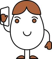 isolé dessin animé Oeuf prise selfie dans marron et blanc couleur. vecteur