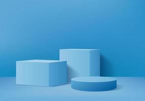 Scène de podium d'affichage de produit de fond 3D avec fond de plate-forme géométrique vecteur rendu 3d avec support de podium pour montrer la vitrine de scène de produits cosmétiques sur socle studio bleu foncé