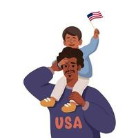 Etats-Unis indépendance journée concept avec le meilleur père et fils sur leur épaules dans dessin animé style pour impression et décoration. vecteur illustration.