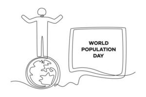 Célibataire un ligne dessin monde population journée concept. continu ligne dessiner conception graphique vecteur illustration.