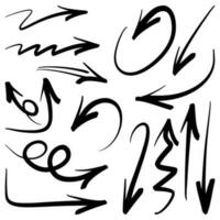 ensemble de flèches vectorielles dessinées à la main doodle sur fond blanc. illustration vectorielle d'élément de conception. vecteur