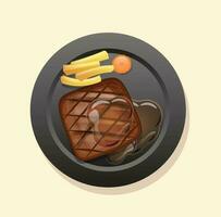 juteux savoureux steak sur une noir assiette vecteur illustration