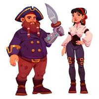 Masculin et femelle pirate personnages sur blanc vecteur