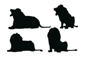 dangereux Lion séance silhouette ensemble sur une blanc Contexte. sauvage les Lions silhouette paquet conception. carnivore gros chats séance et rugissement dans différent positions. Lion plein corps silhouette collection. vecteur