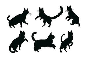 mignonne chat sauter silhouette paquet conception. mignonne Accueil chat vecteur conception sur une blanc Contexte. chat permanent dans différent postes silhouette collection. félin sauter silhouette ensemble vecteur.