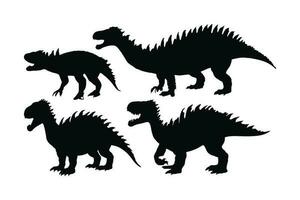 dinosaure rugissement dans différent postes, silhouette ensemble vecteur. gros dinosaure permanent silhouette collection sur une blanc Contexte. historique carnivore animaux plein corps silhouette liasses. vecteur