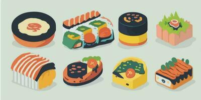 savoureux dessin animé Sushi, coloré vecteur illustration mettant en valeur Japonais gourmandises