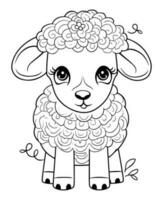 coloration page de mignonne bébé mouton, main tiré vecteur coloration page de caricatural mouton. coloration page pour des gamins et adultes. impression conception, T-shirt conception, tatouage conception, mural art, ligne art.