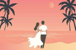 aimant couple étreindre sur le plage vecteur