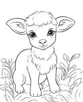 coloration page de mignonne bébé mouton, main tiré vecteur coloration page de caricatural mouton. coloration page pour des gamins et adultes. impression conception, T-shirt conception, tatouage conception, mural art, ligne art.