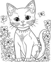 mignonne dessin animé chat vecteur illustration, chat coloration page pour des gamins et adultes. chat vecteur logo, T-shirt conception, tatouage conception, mural art, chat mascotte