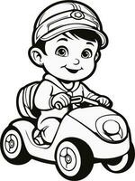 enfant conduite une jouet voiture vecteur