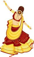 retour vue de Indien femme portant traditionnel robe dans dansant pose. vecteur