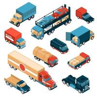 livraison camions isométrique set vector illustration