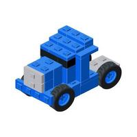 bleu tracteur assemblé de Plastique blocs dans isométrique style pour impression et conception. vecteur illustration.