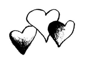 vecteur illustration pour le vacances de tout les amoureux, la Saint-Valentin jour, février 14. groupe de griffonnage cœurs de différent formes isolé sur une blanc Contexte. à main levée tiré noir contour.