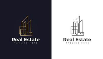 logo immobilier de luxe en or bâtiment développement immobilier logo architecture et construction vecteur