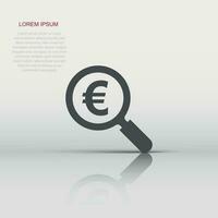 amplifier verre avec euro signe icône dans plat style. loupe, argent vecteur illustration sur blanc isolé Contexte. chercher facture affaires concept.