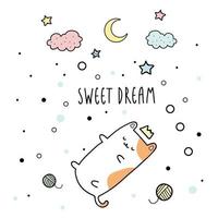 mignon chat potelé dormir doux rêve dessin animé doodle vecteur