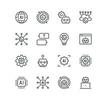 ensemble de artificiel intelligence en relation Icônes, machine apprentissage, intelligent robot, nuage l'informatique, résoudre, visage reconnaissance, algorithme et linéaire variété vecteurs. vecteur