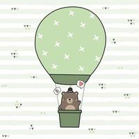 mignon nounours équitation ballon à air chaud salutation doodle de dessin animé vecteur