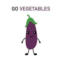 mignonne carte postale, vecteur. aubergine dessin animé mignonne personnage. caractères aller des légumes. vecteur