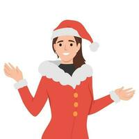 magnifique Jeune femme portant Père Noël claus costume vecteur