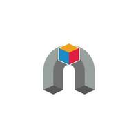 lettre n coloré boîte géométrique 3d logo vecteur